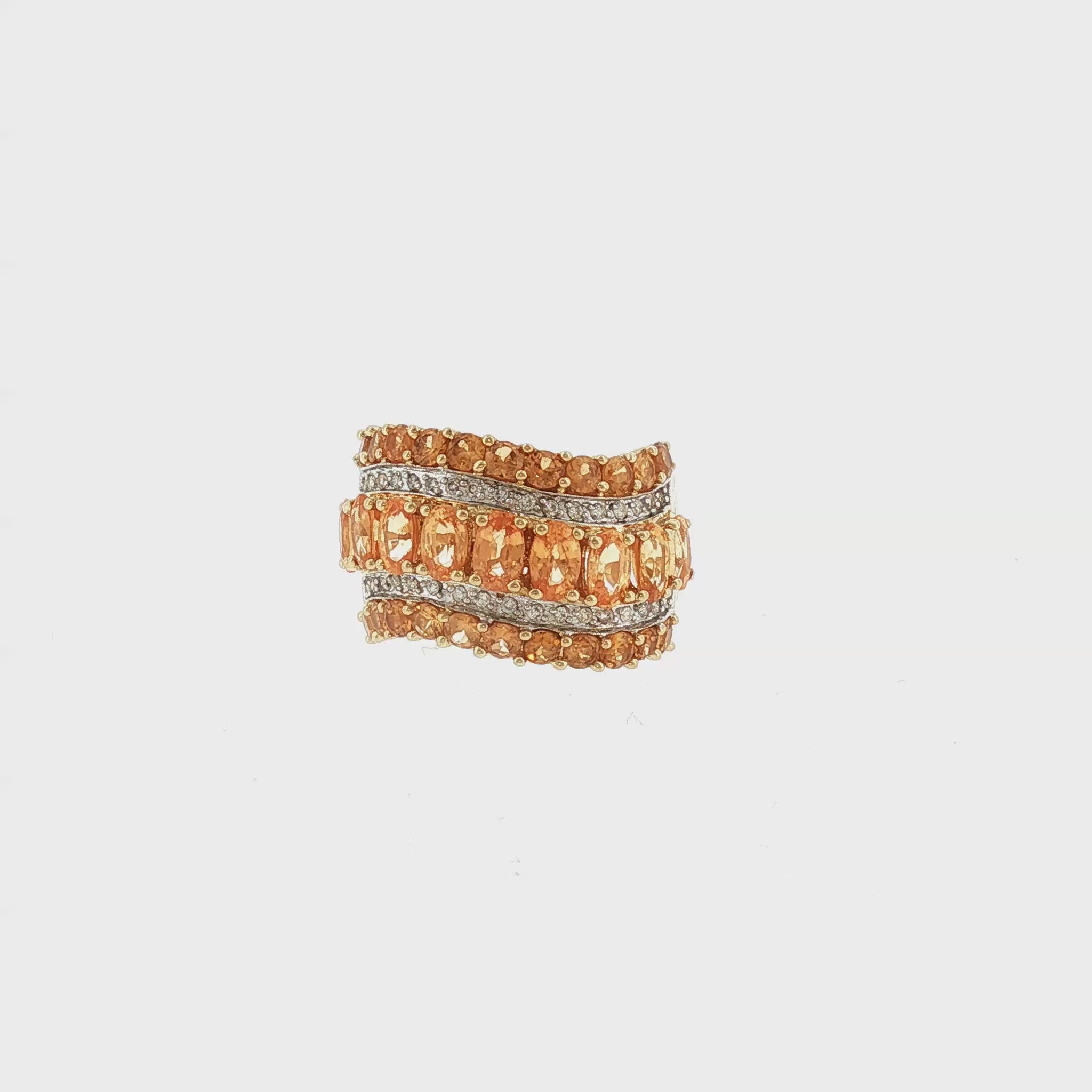 Late 20th-Century 14k Yellow Gold Spessartite Garnet, Citrene and Diamond Ring