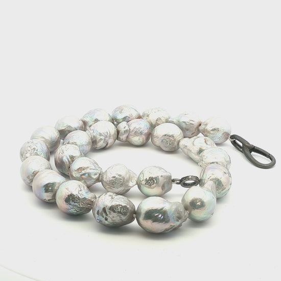 Baroque South Sea iridescent gray cultured pearl necklace