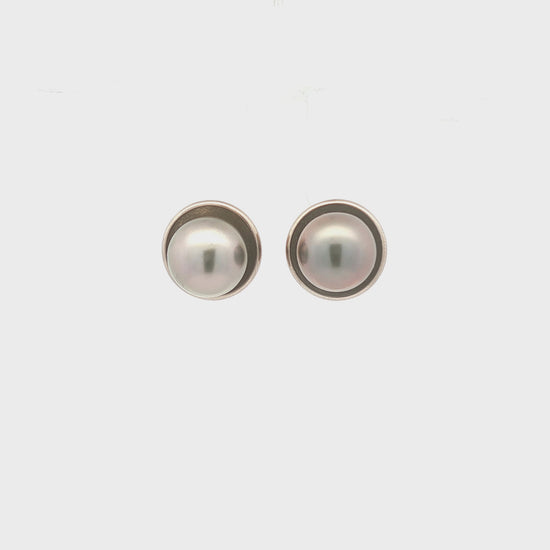 18K White Gold Tahitian Pearl Button Earrings