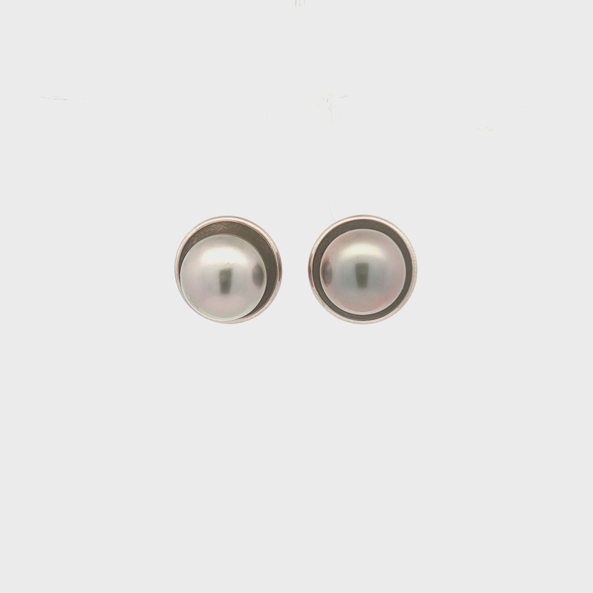 18K White Gold Tahitian Pearl Button Earrings