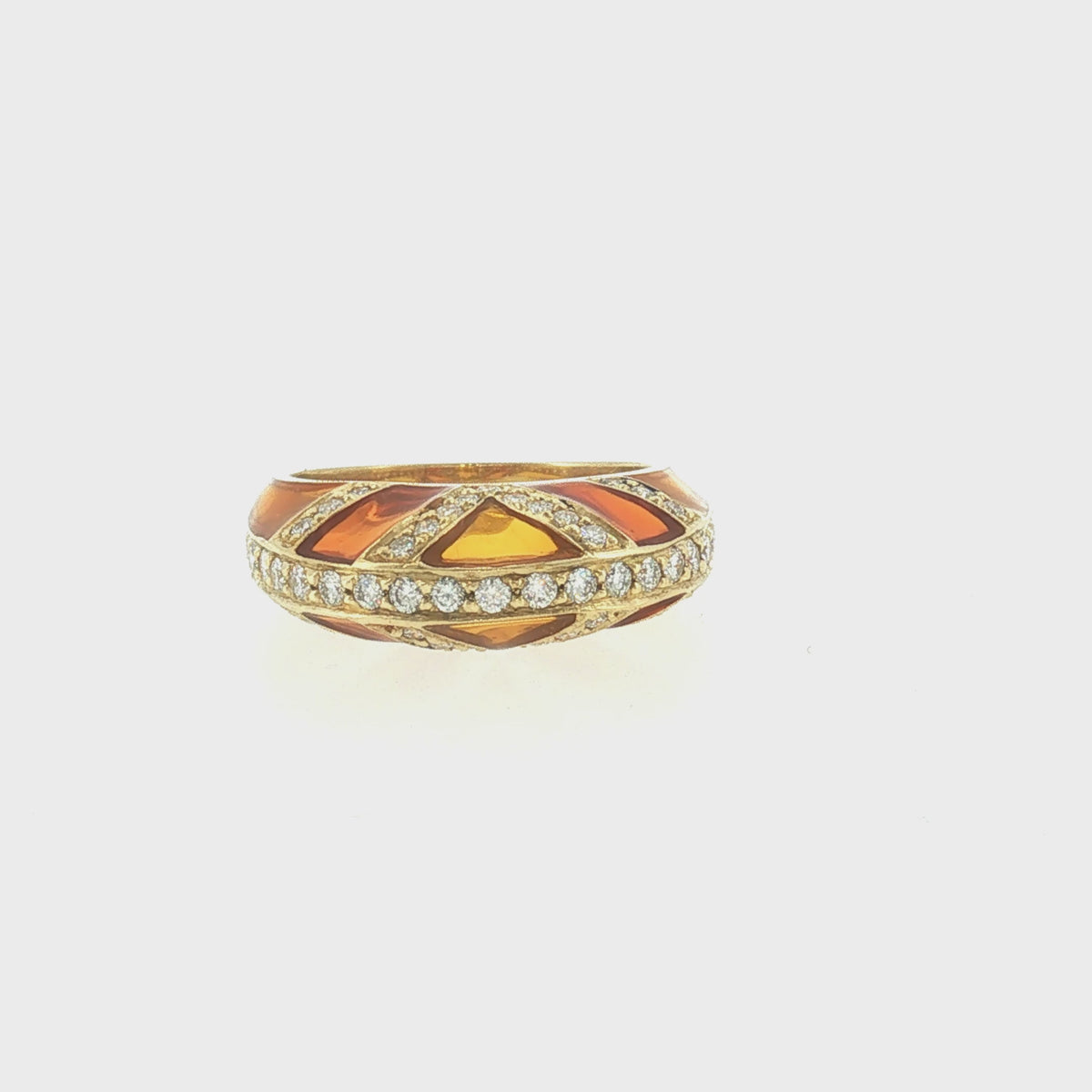 Late 20th-Century Hidalgo Plique A Jour Enamel and Diamond Dome Ring