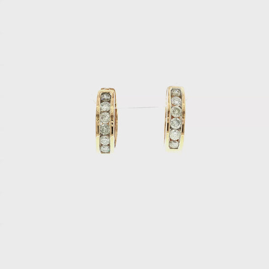 Late 20th-Century 14k Yellow Gold Diamond Hinged Hoop Earrings