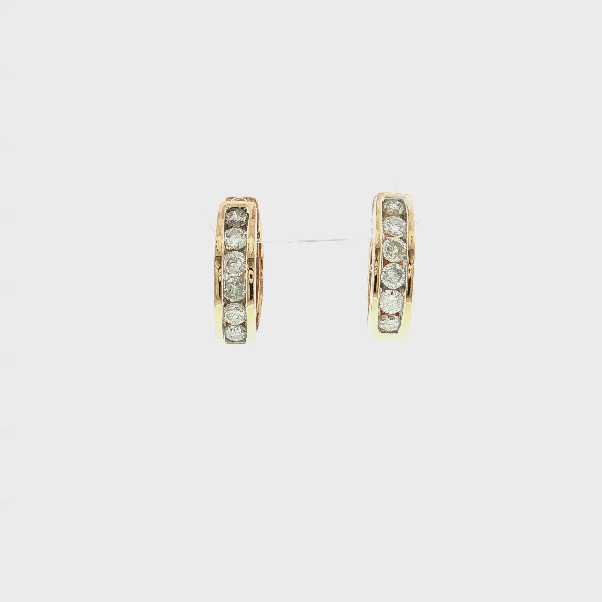 Late 20th-Century 14k Yellow Gold Diamond Hinged Hoop Earrings