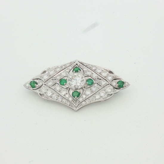 Vintage Deco Style Diamond and Emerald Brooch