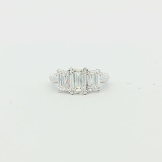 3 across emerald cut synthetic moissanite 14k ring