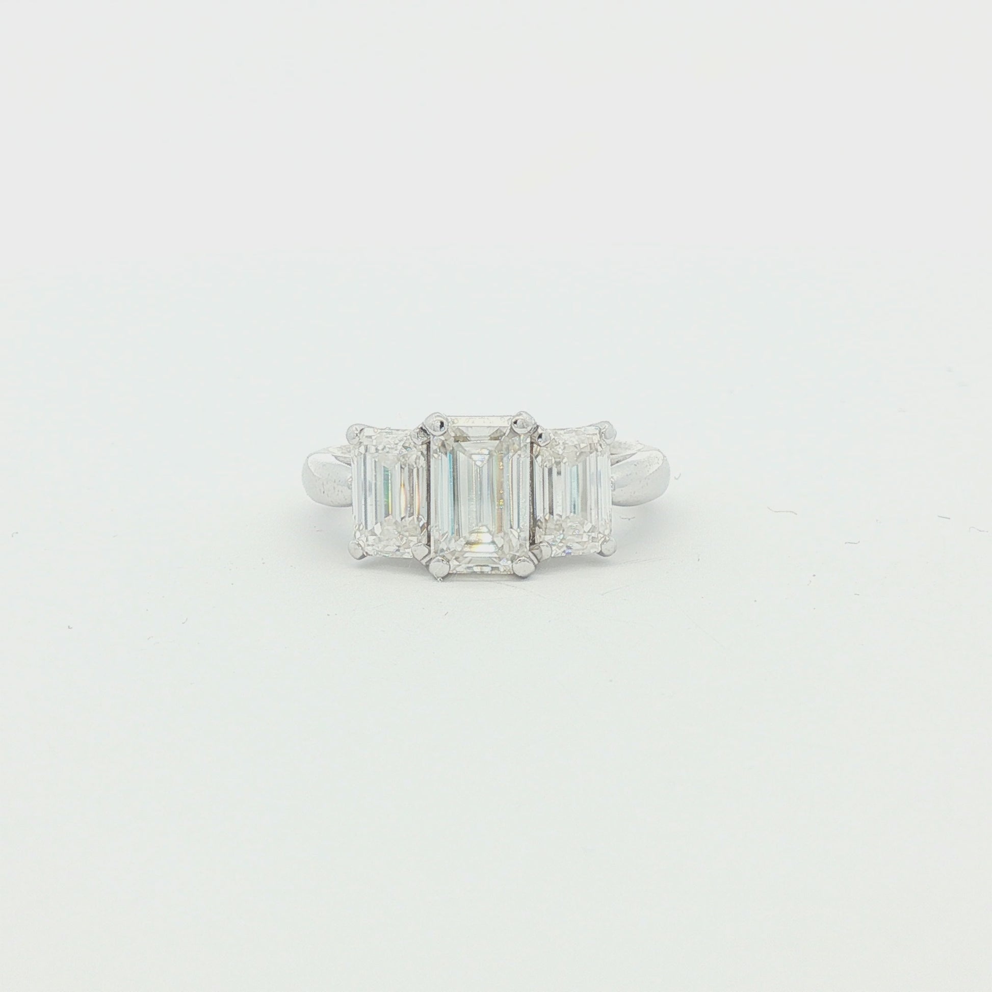 3 across emerald cut synthetic moissanite 14k ring