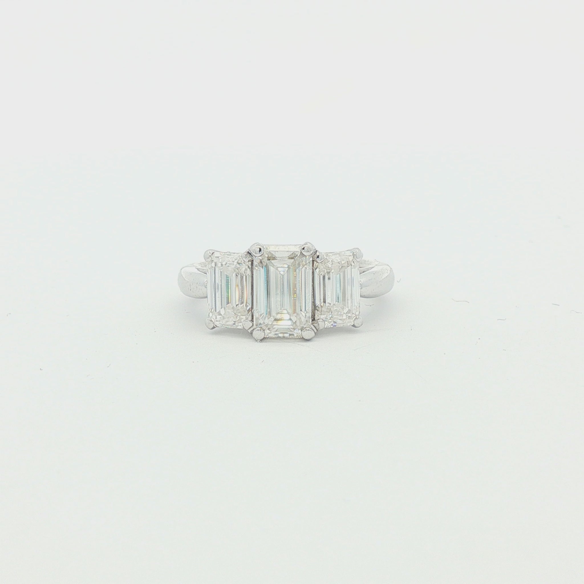 3 across emerald cut synthetic moissanite 14k ring