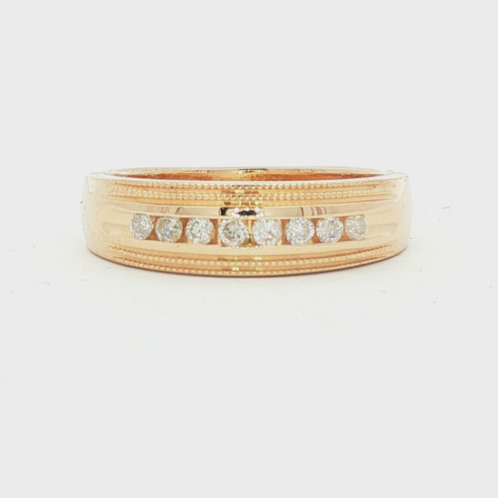 Tapered channel set diamond 14k yellow gold band ring