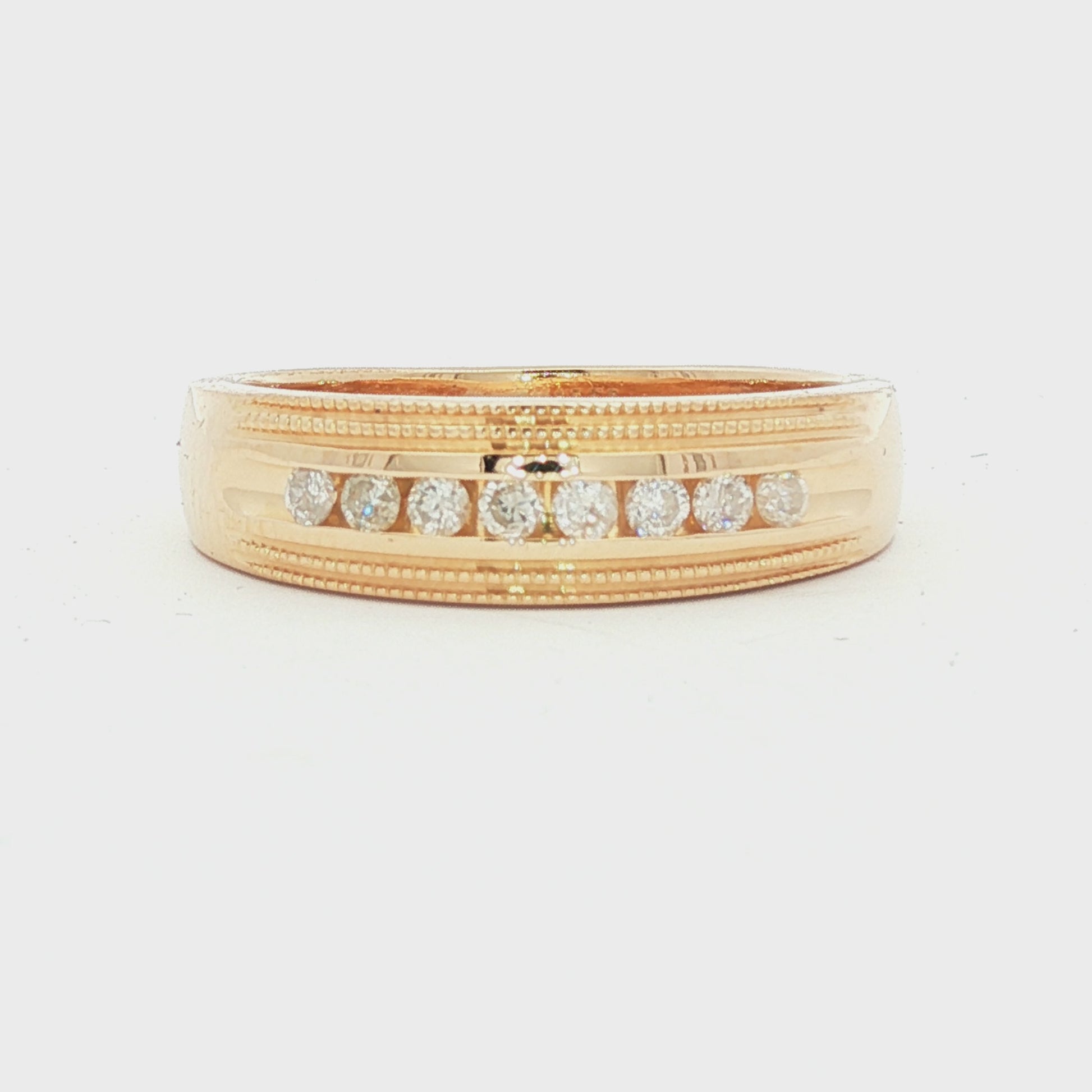Tapered channel set diamond 14k yellow gold band ring