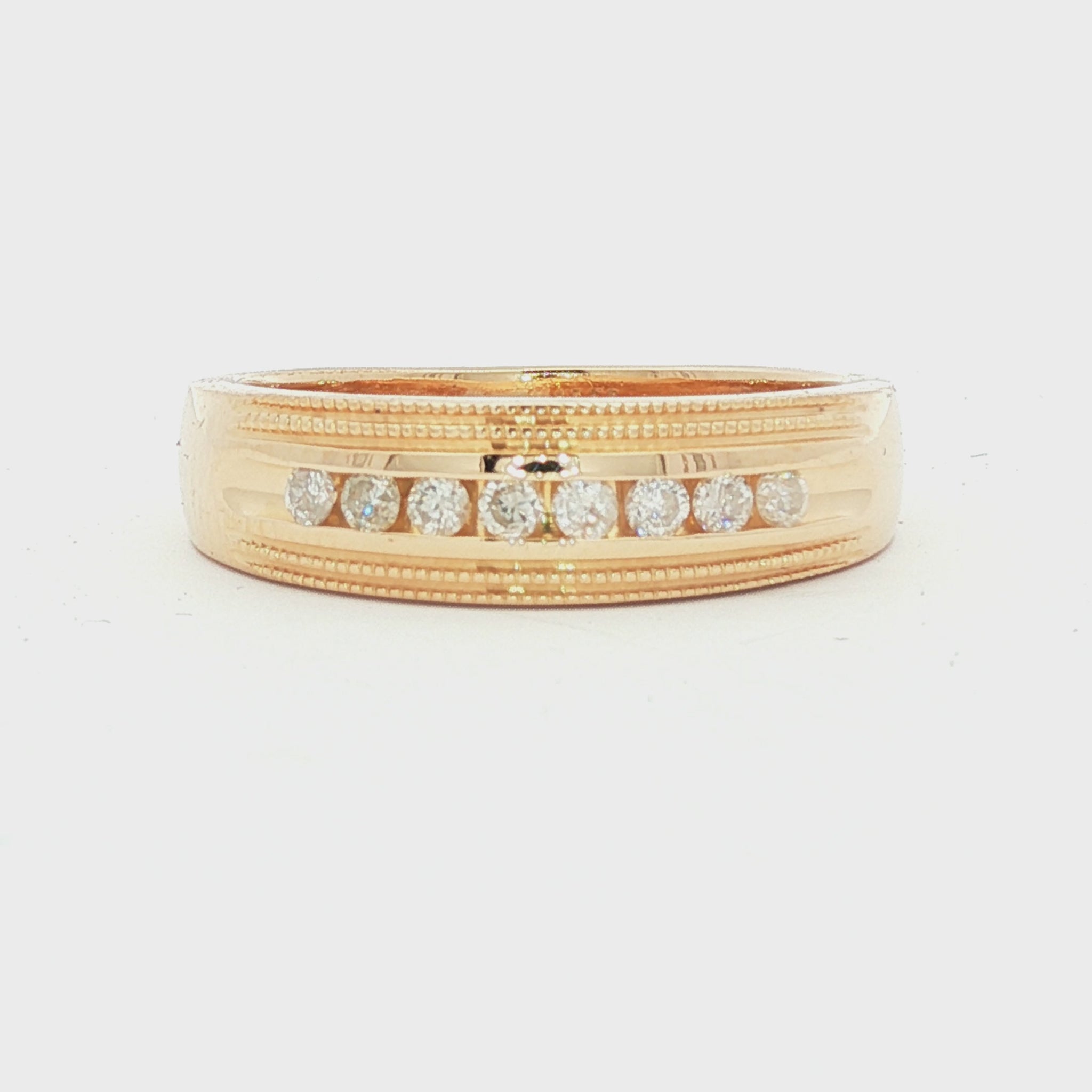 Tapered channel set diamond 14k yellow gold band ring