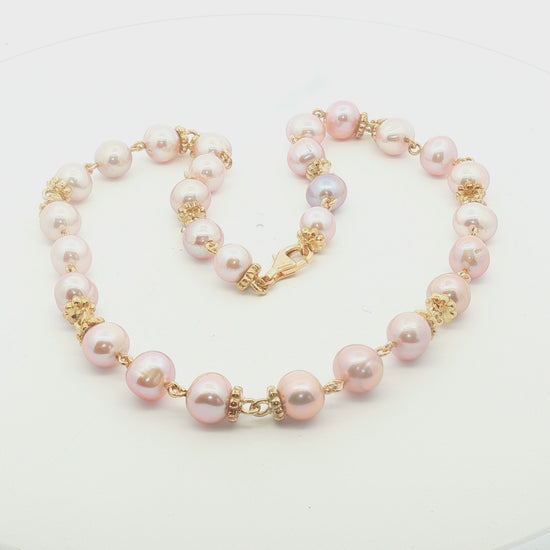 Vintage Pink Freshwater Pearl necklace with 18k Links and Clasp