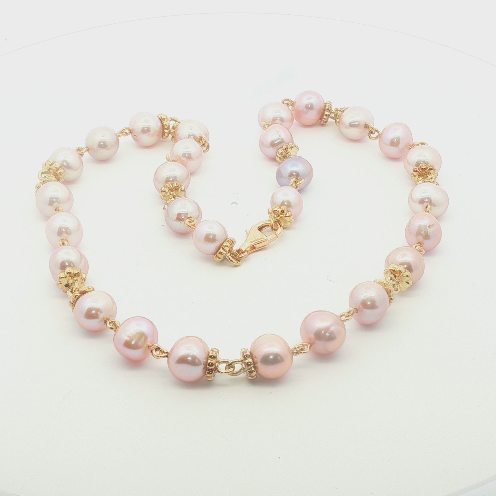 Vintage Pink Freshwater Pearl necklace with 18k Links and Clasp