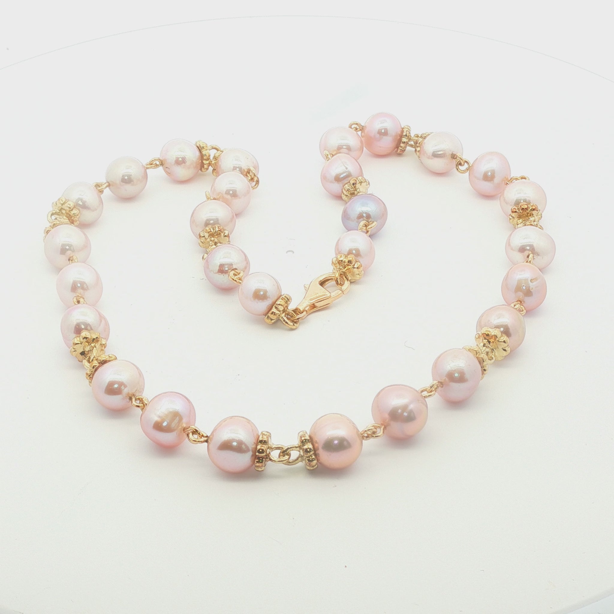 Vintage Pink Freshwater Pearl necklace with 18k Links and Clasp