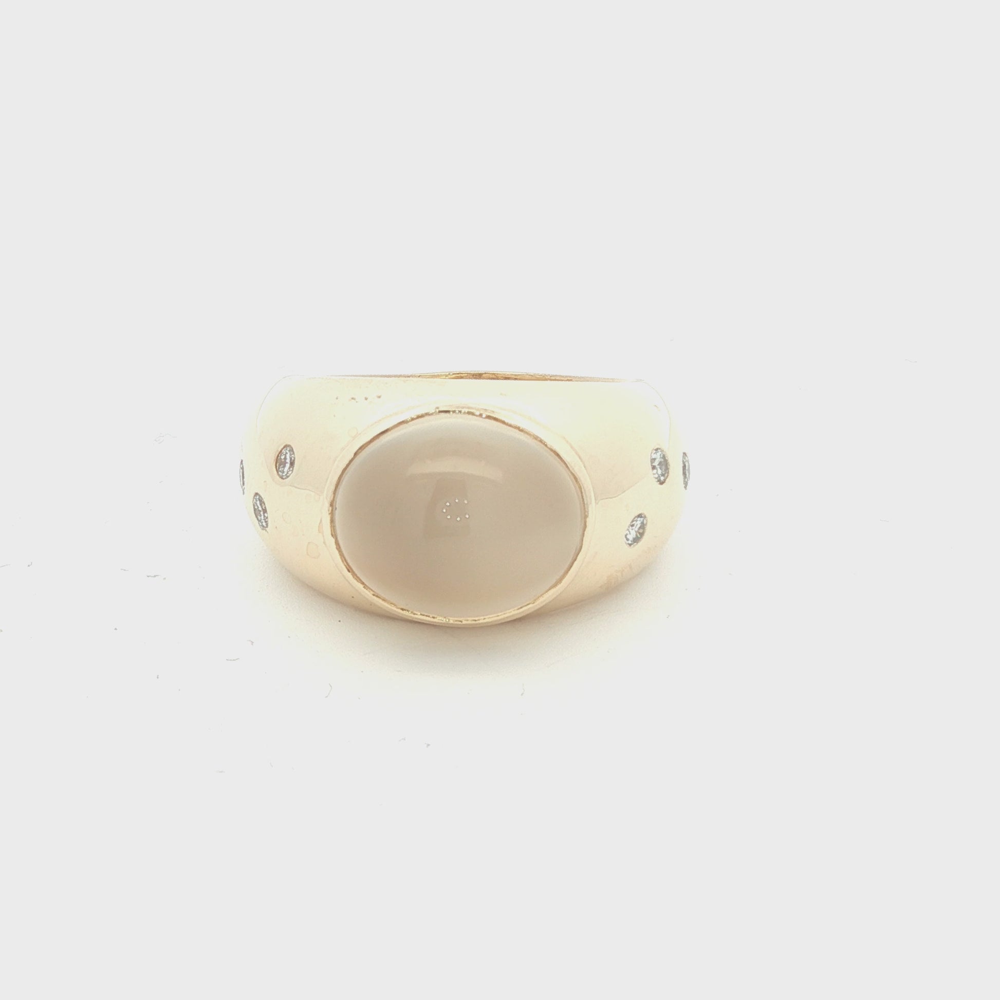 A Vintage 14k yellow gold Moonstone and Diamond Dome Ring