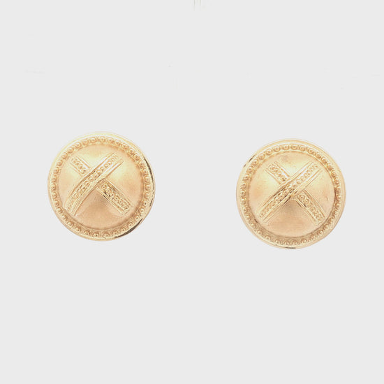 14K Gold X Button Earrings