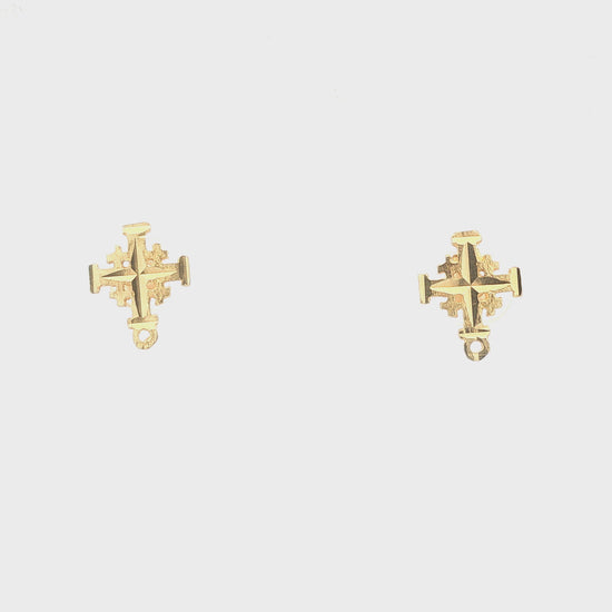 14K Gold Cross Stud Earrings