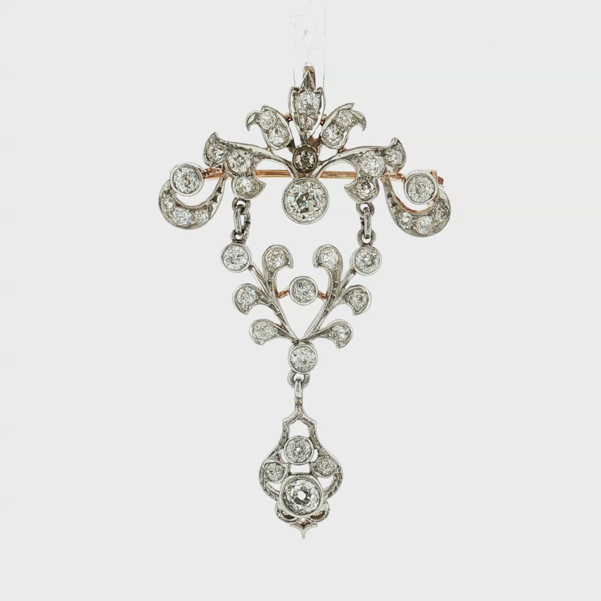 Edwardian Platinum over Gold Old Mine Cut Diamond Pin/ Pendant