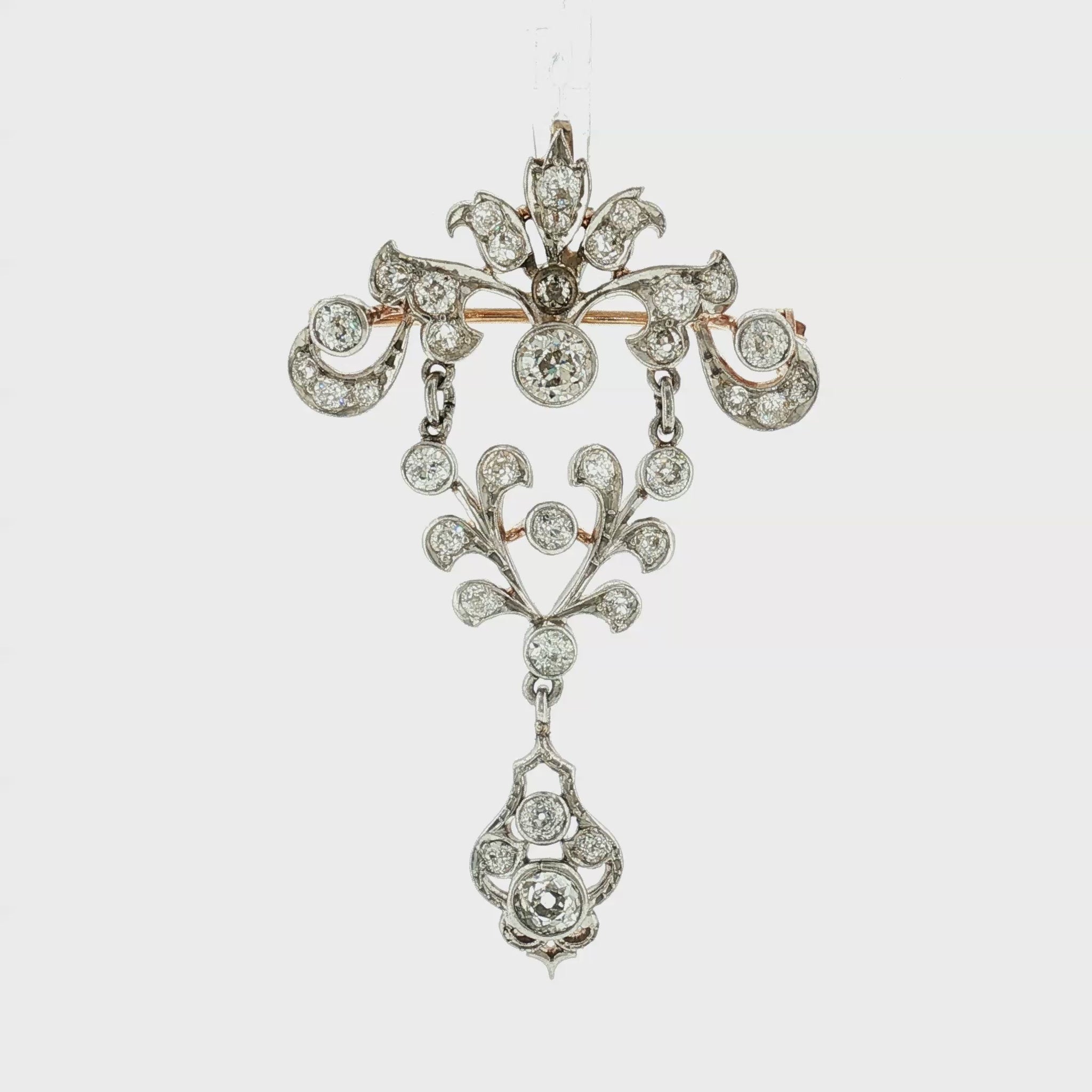 Edwardian Platinum over Gold Old Mine Cut Diamond Pin/ Pendant