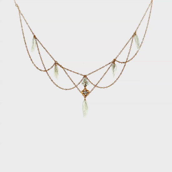 Art Nouveau 15k Yellow Gold Natural Pearl Festoon Necklace
