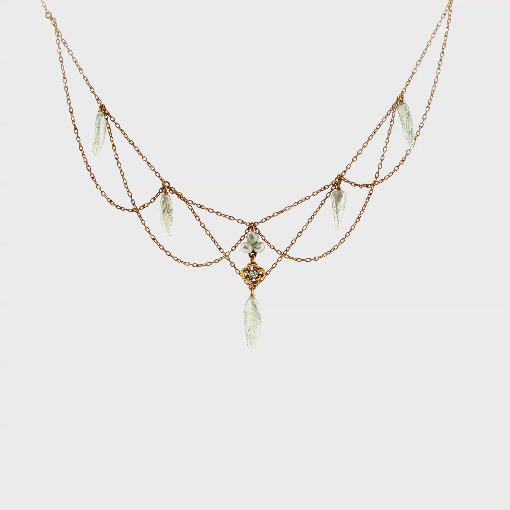 Art Nouveau 15k Yellow Gold Natural Pearl Festoon Necklace