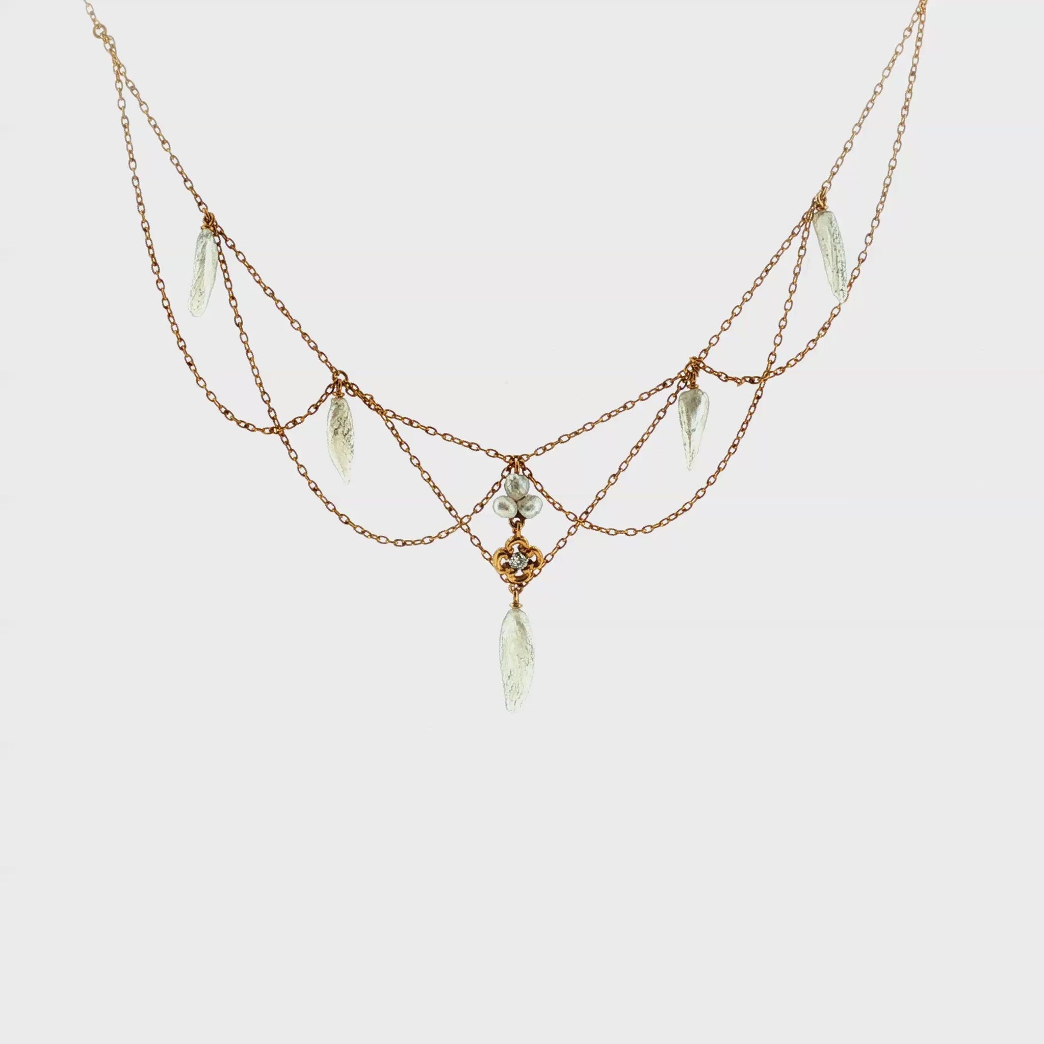 Art Nouveau 15k Yellow Gold Natural Pearl Festoon Necklace