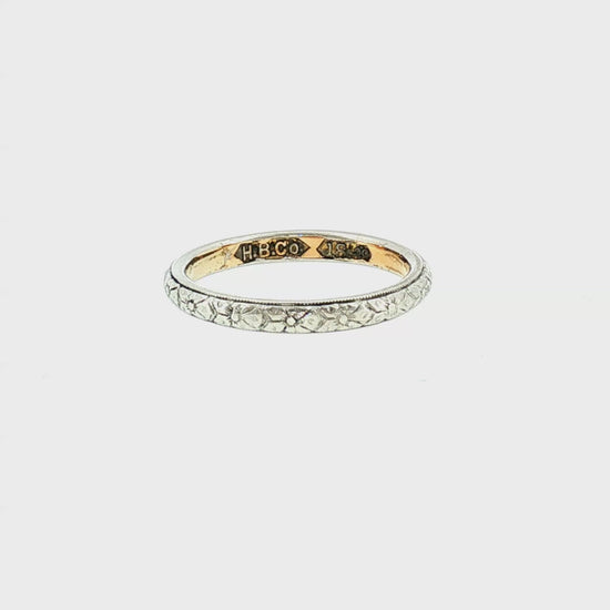 1930's Platinum and 18k Hall Brothers Orange Blossom Pattern Wedding Ring