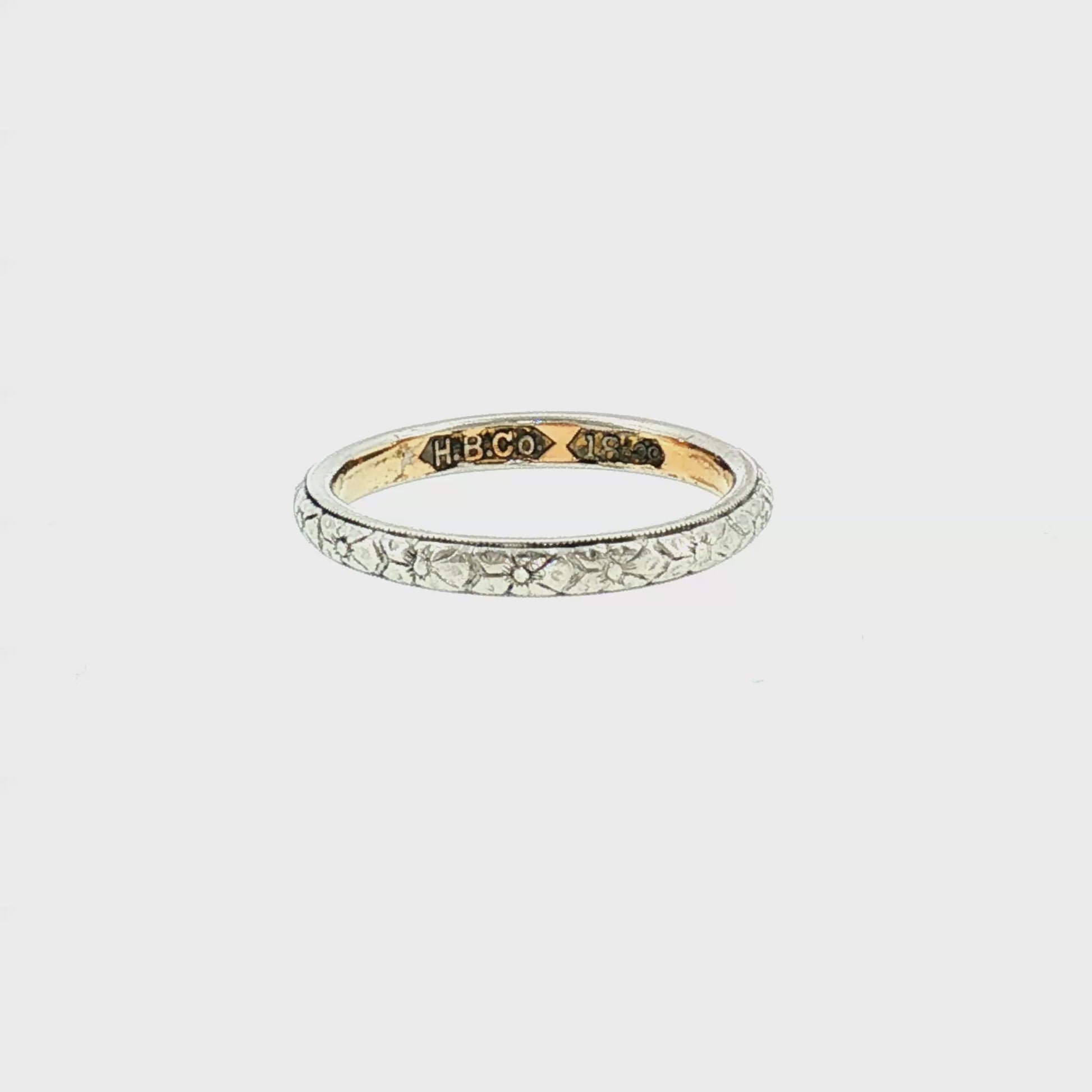 1930's Platinum and 18k Hall Brothers Orange Blossom Pattern Wedding Ring