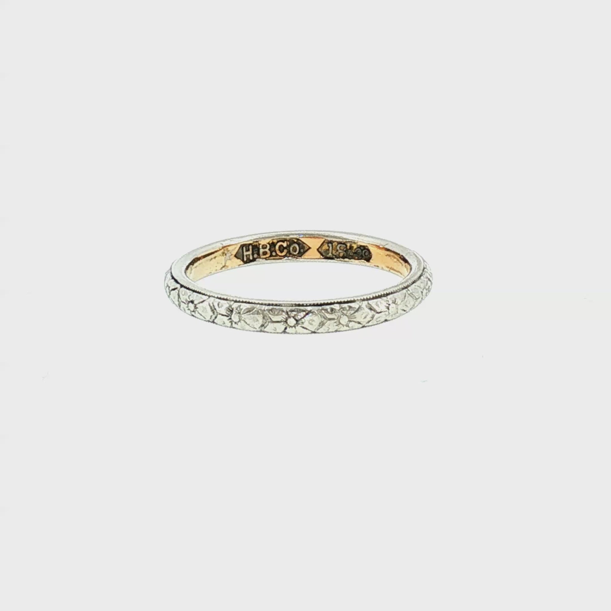 1930's Platinum and 18k Hall Brothers Orange Blossom Pattern Wedding Ring