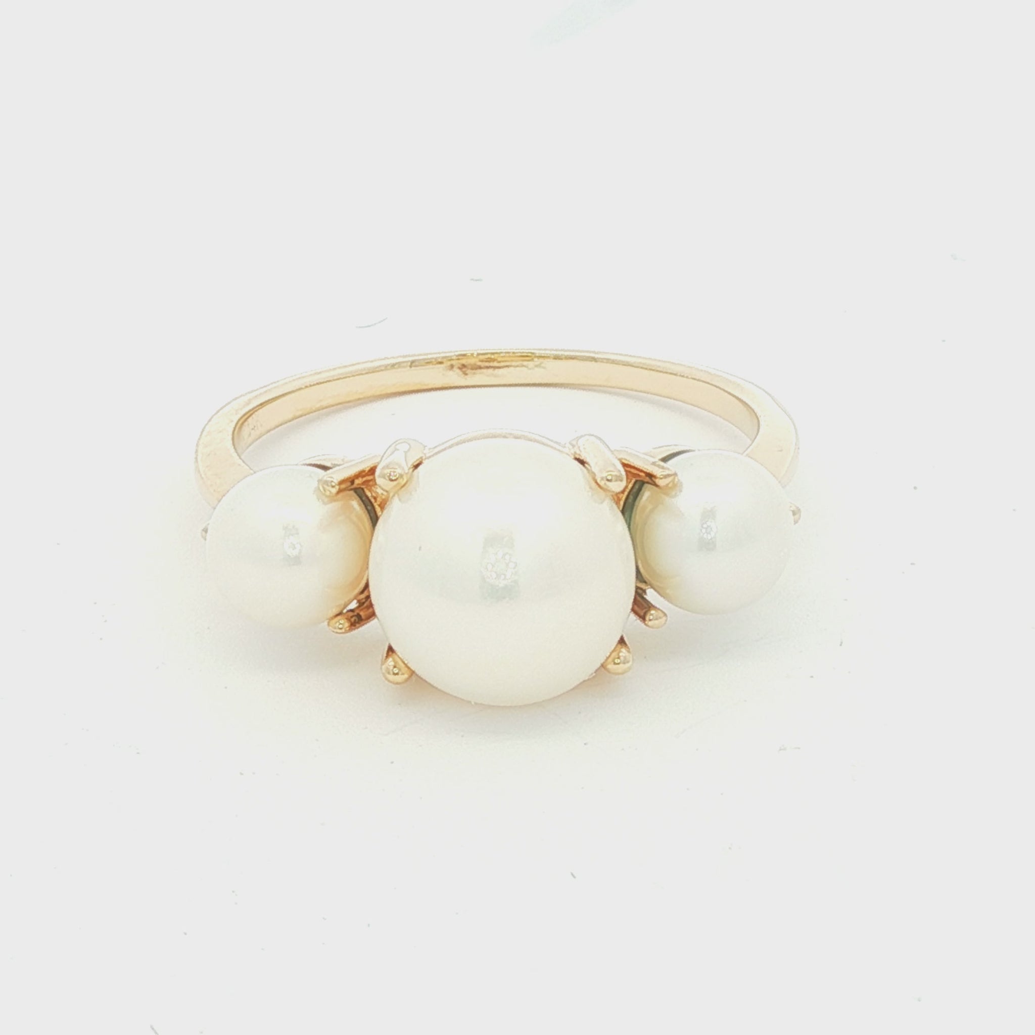 14k yellow gold 3 cultured pearl prong set ring
