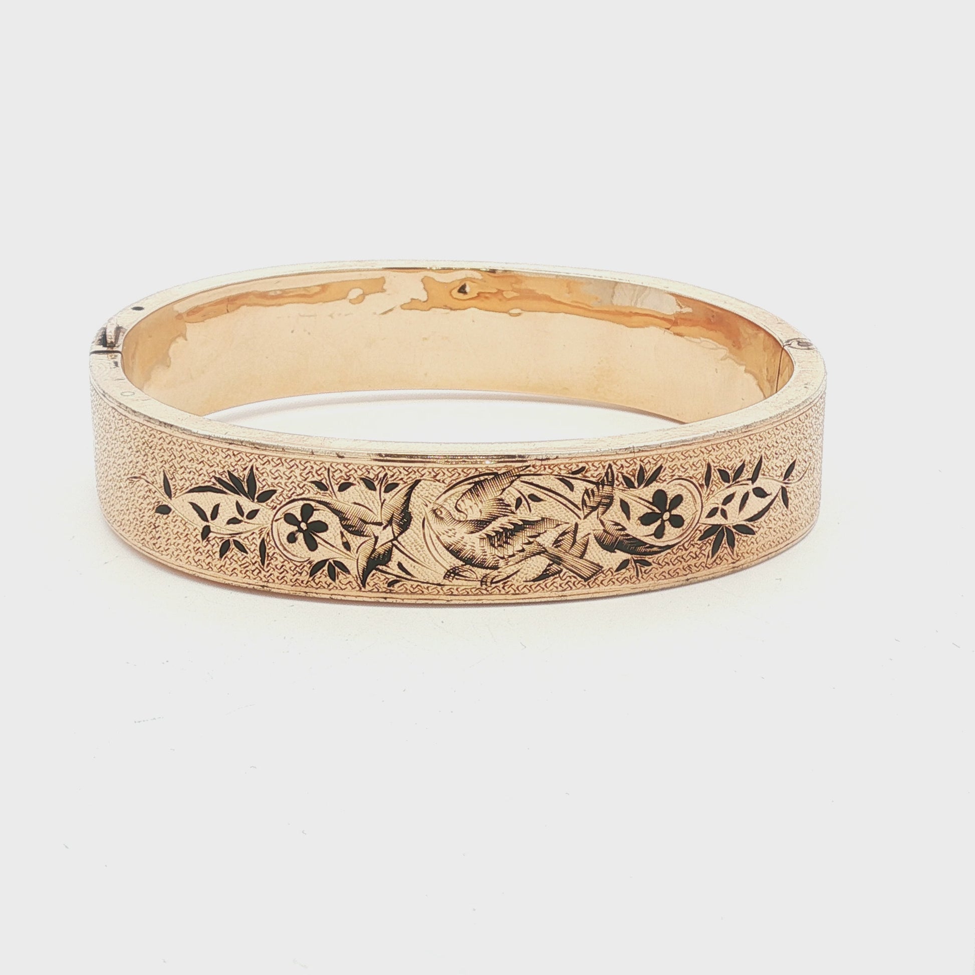 Victorian Taille d'Epargne Enameled 10K Hinged Bracelet