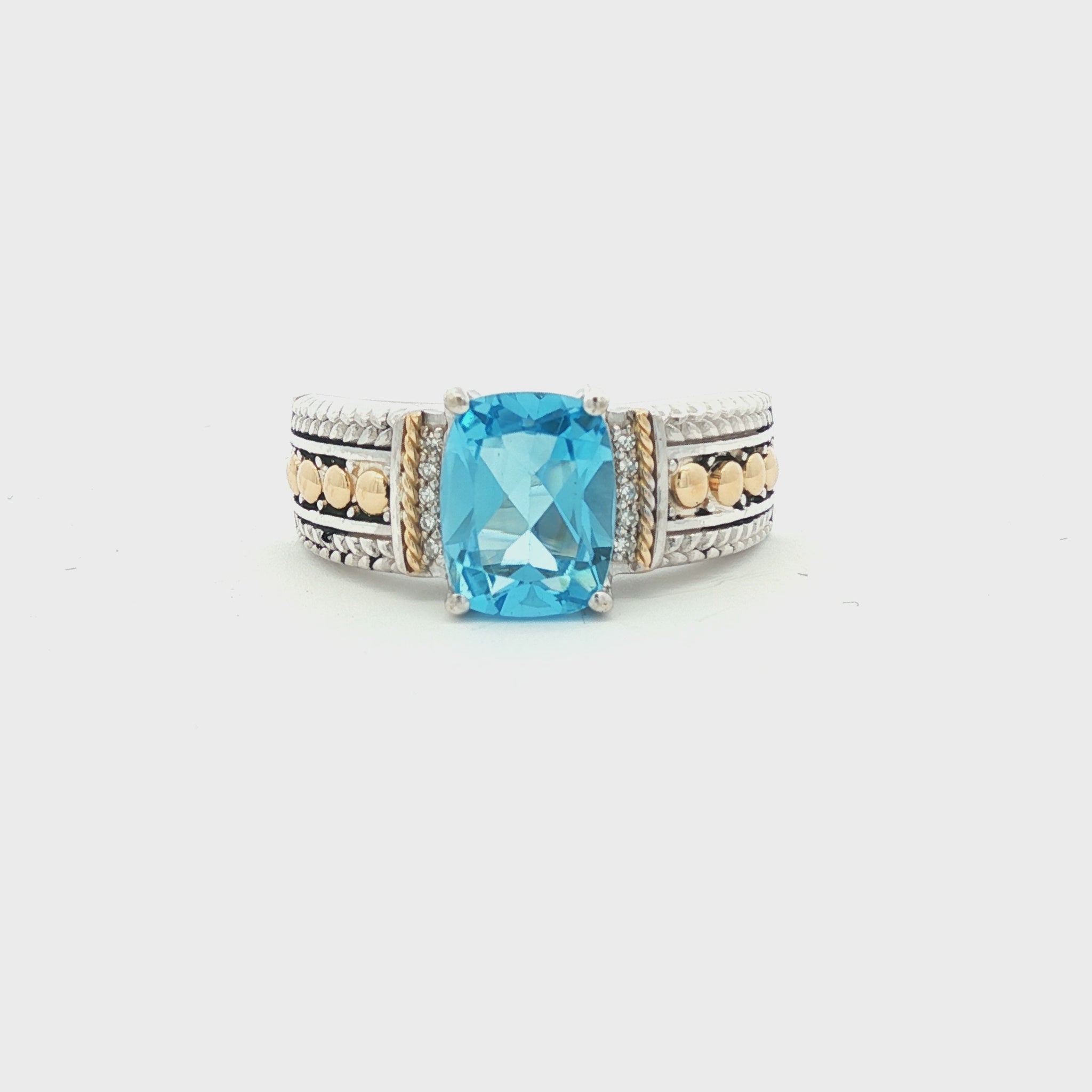 Sterling and 18k yellow gold Effy Blue Topaz and Diamond Ring