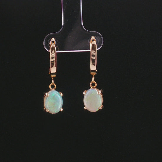 Late 20th-Century 14 Karat Yellow Gold White Opal Drop Earrings