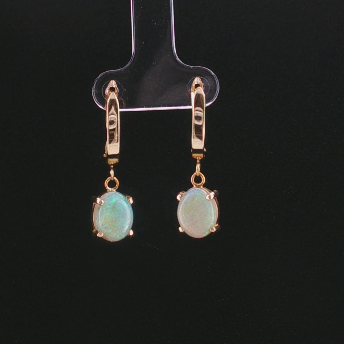 Late 20th-Century 14 Karat Yellow Gold White Opal Drop Earrings