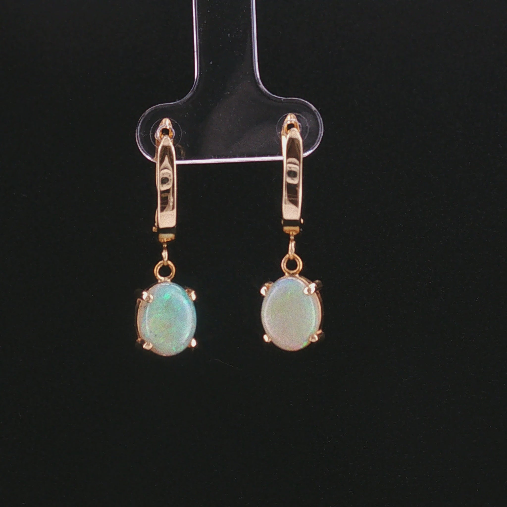 Late 20th-Century 14 Karat Yellow Gold White Opal Drop Earrings