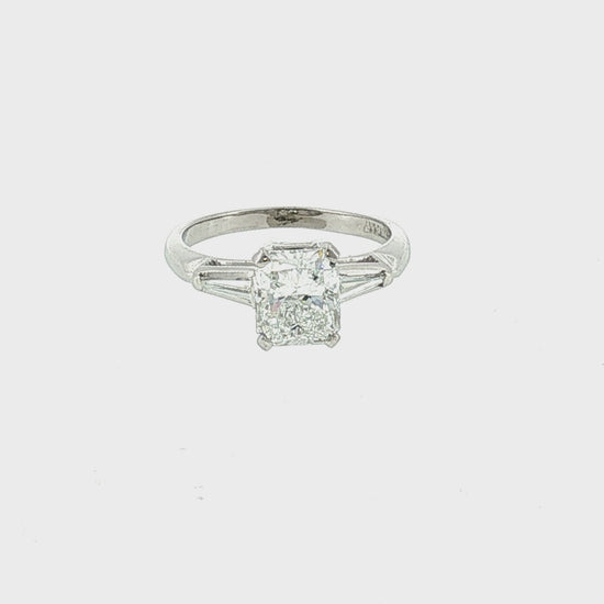1950's Platinum Classic Tapered Baguette Engagement Ring with a 1.29 Radiant Cut
