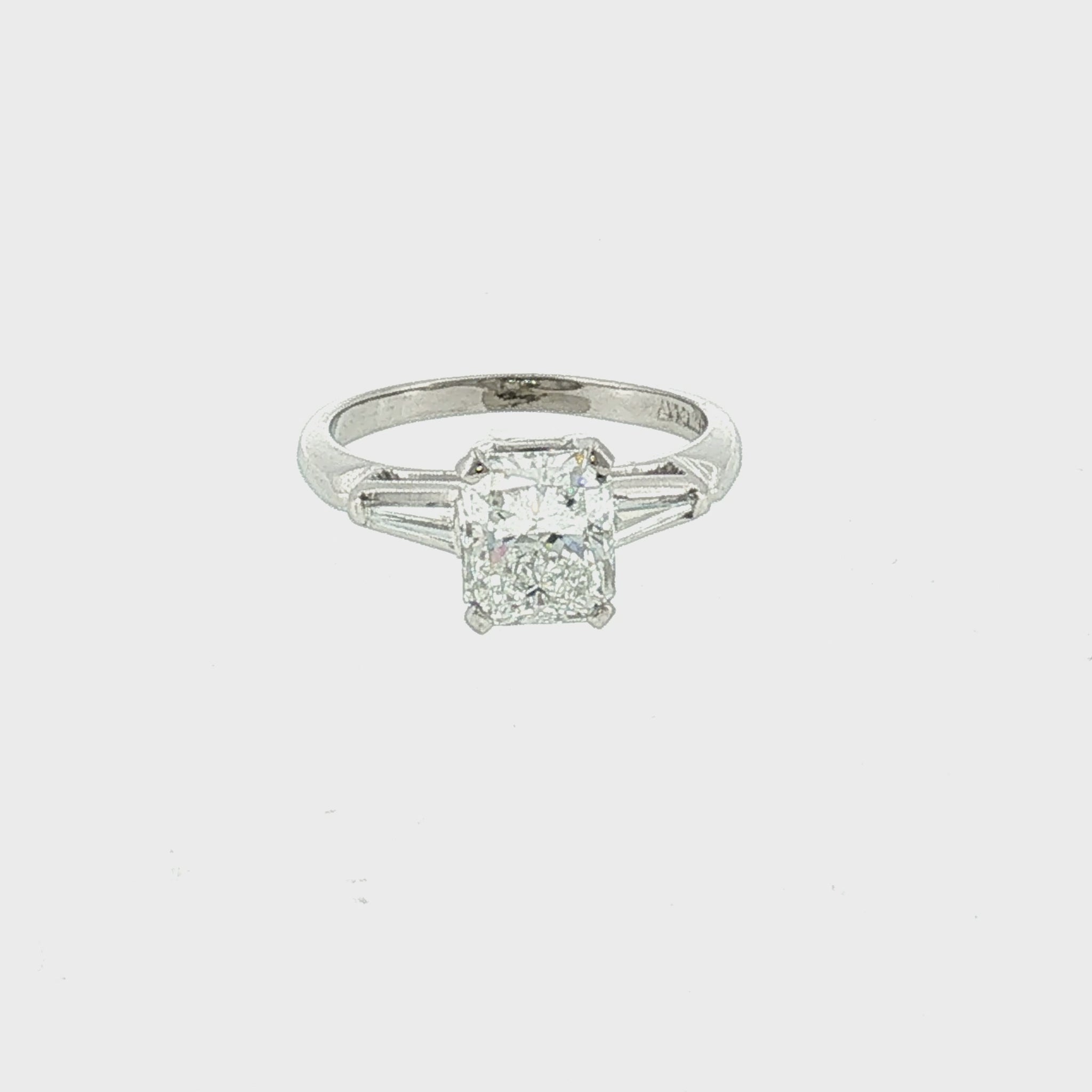 1950's Platinum Classic Tapered Baguette Engagement Ring with a 1.29 Radiant Cut