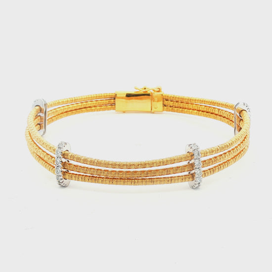 Vintage I. Reiss Woven Link Three Row Cable Bracelet with Diamond Dividers