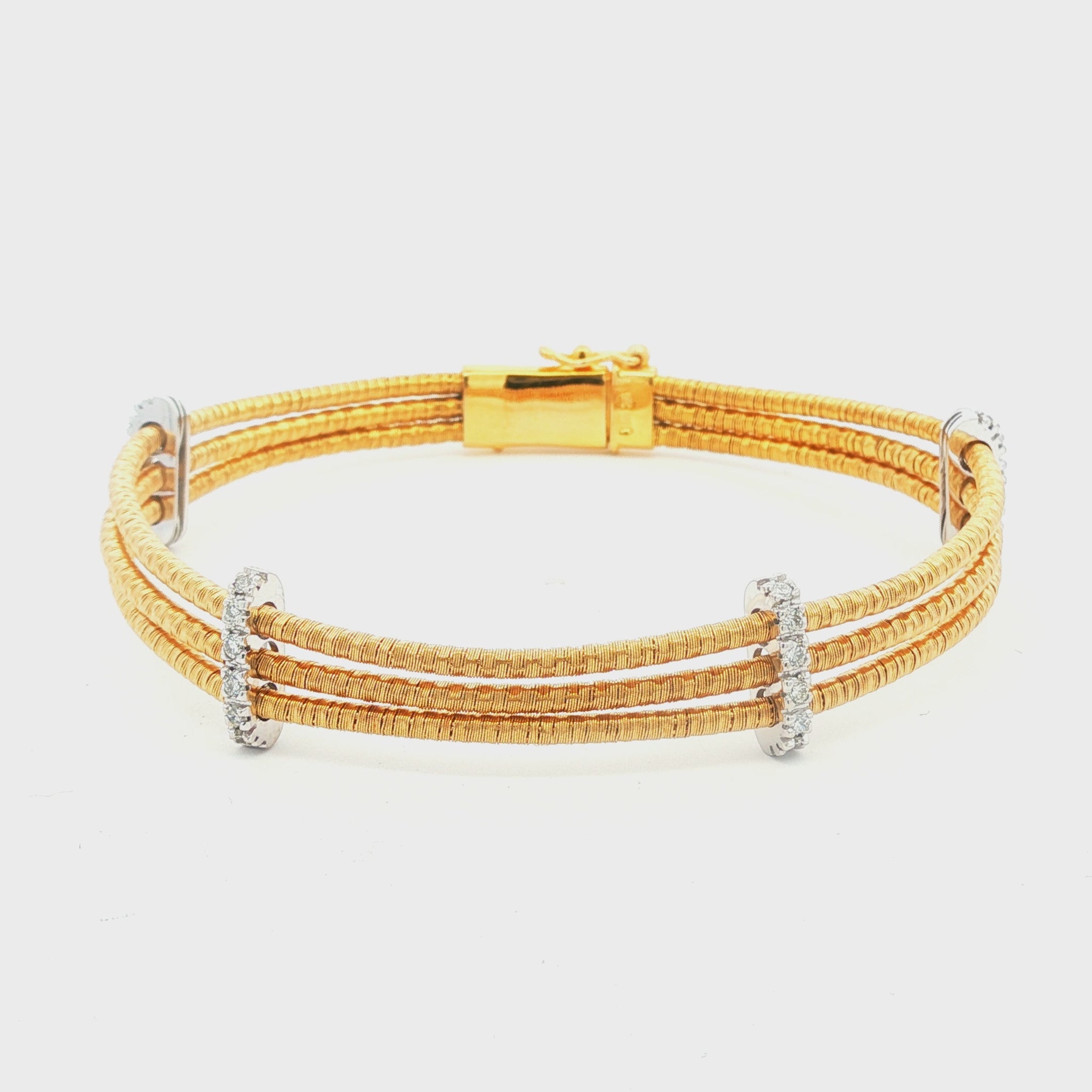 Vintage I. Reiss Woven Link Three Row Cable Bracelet with Diamond Dividers