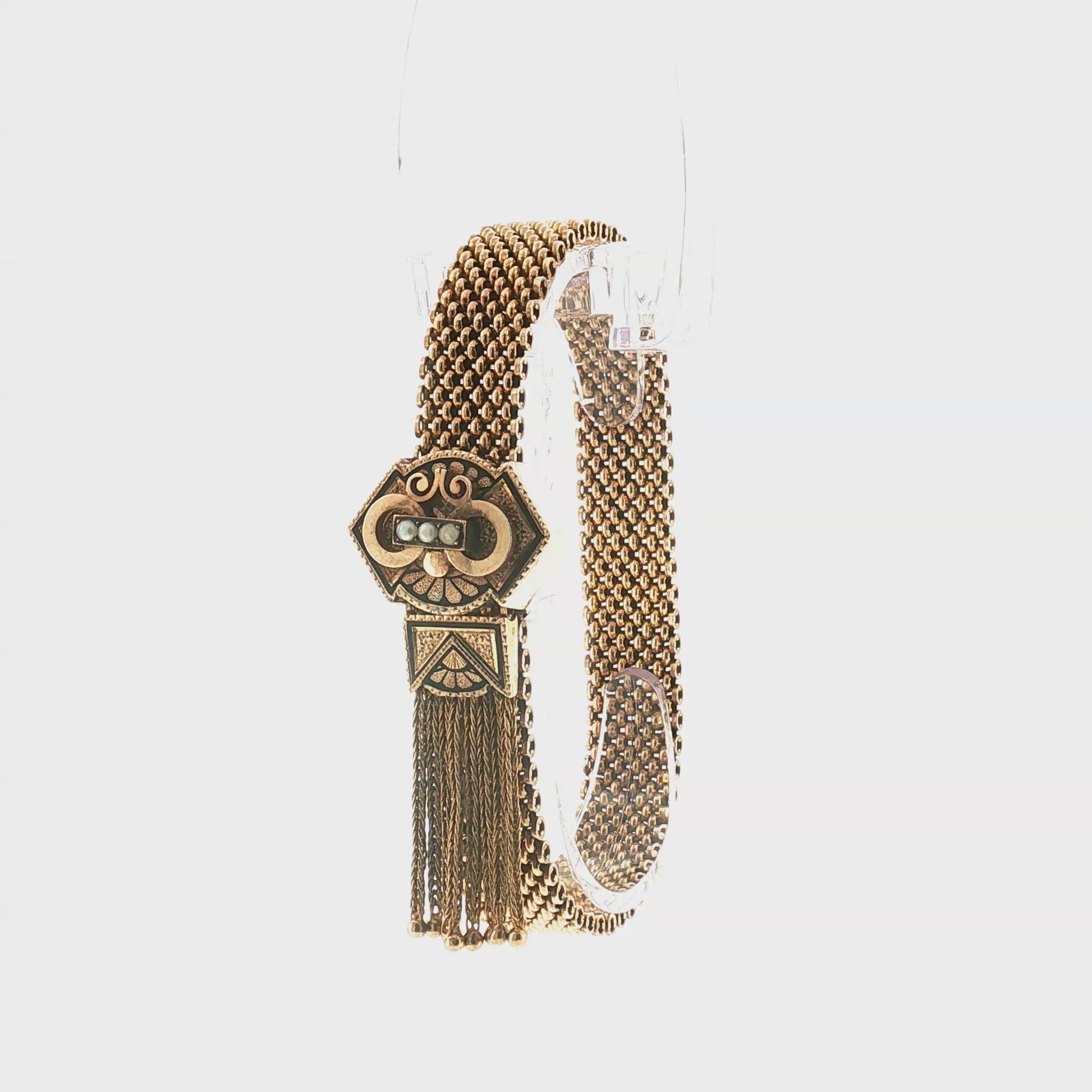 Victorian 10k Yellow Gold Slide Tassel Bracelet With Black Enamel
