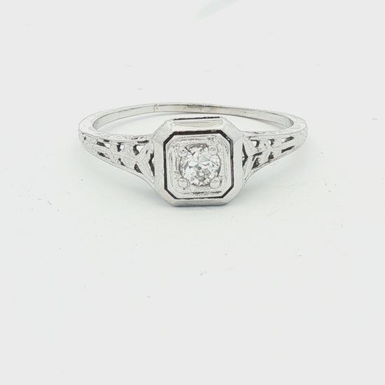 18k white gold .07 carat old mine cut engagement ring