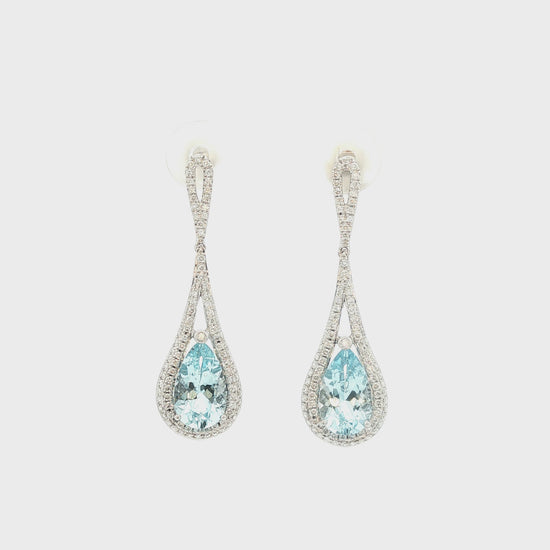 Fine pear shaped Aquamarine and diamond drop earrings