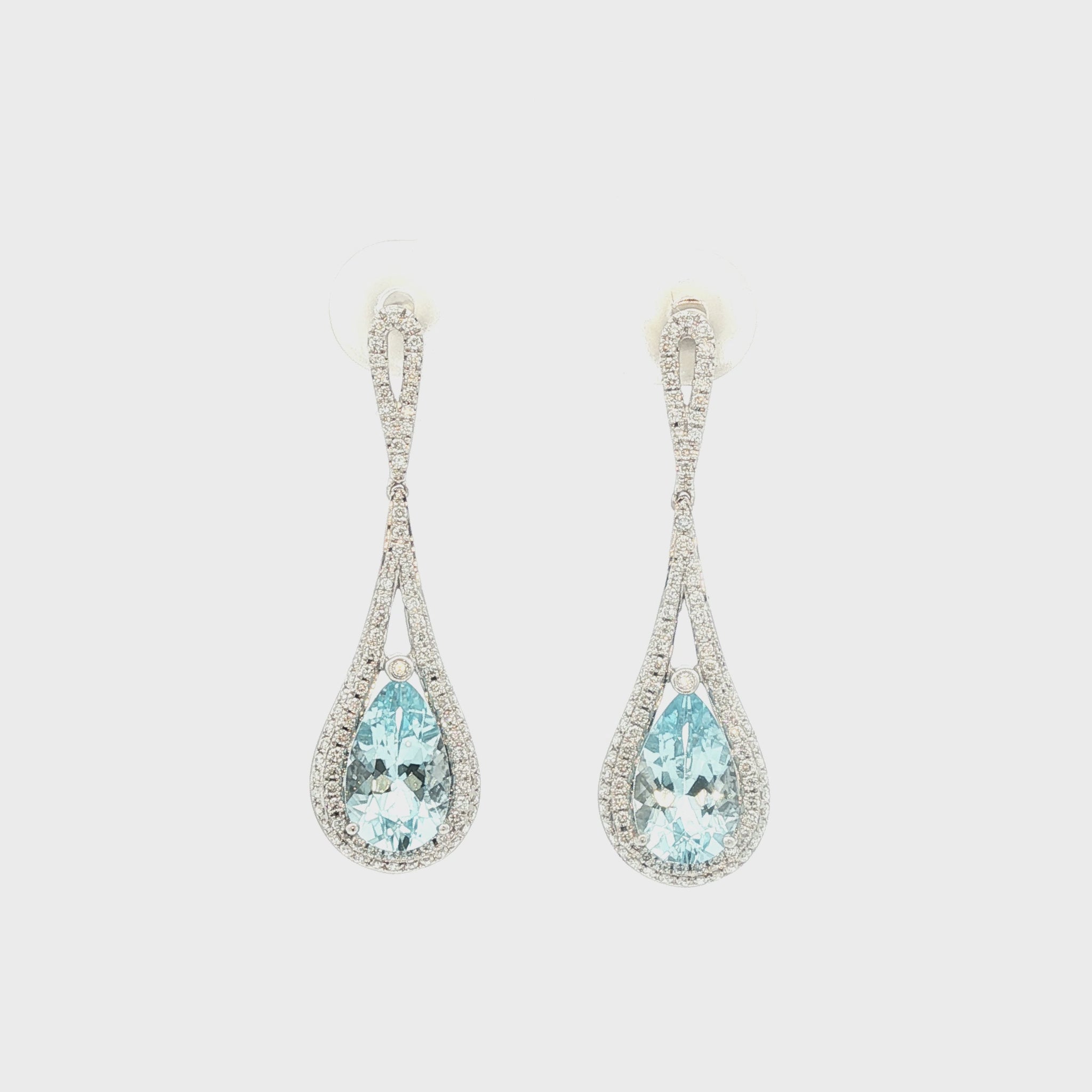 Fine pear shaped Aquamarine and diamond drop earrings