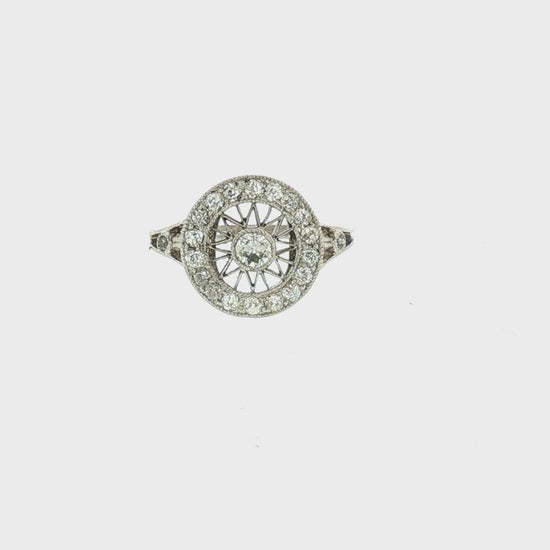 Edwardian Platinum Hand-fabricated 21 Old Mine Cut Diamond Disc Ring