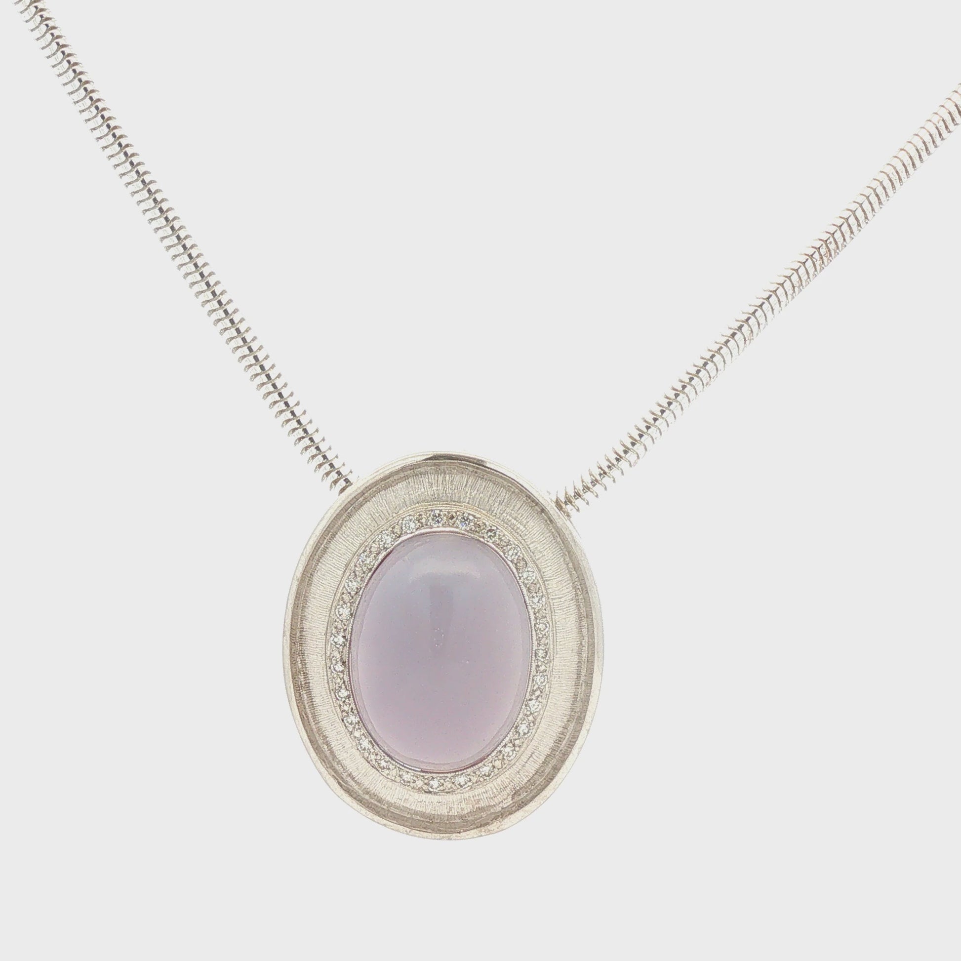 Blue Chalcedony Cabochon Pendant on Snake Chain