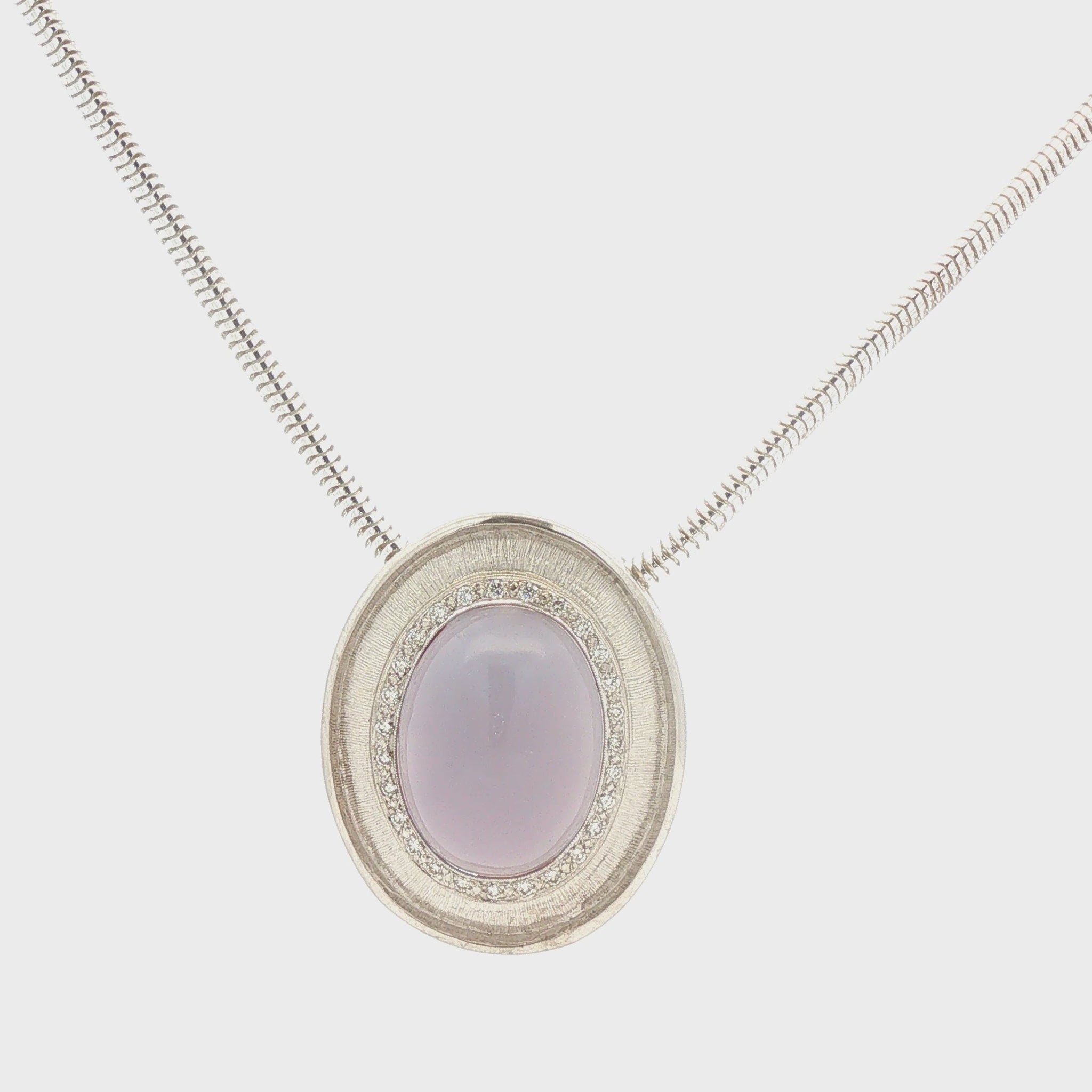 Blue Chalcedony Cabochon Pendant on Snake Chain