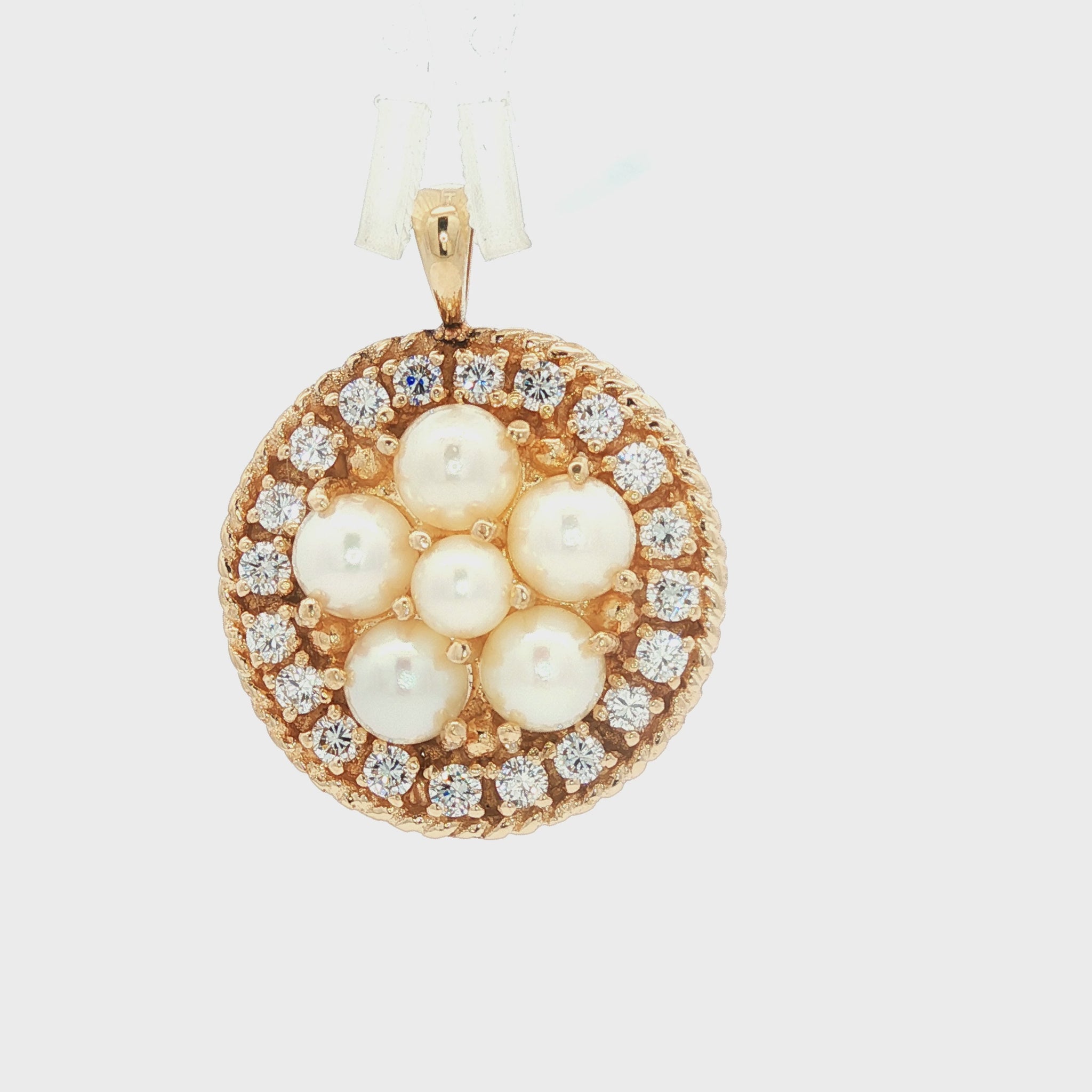 Vintage Cultured Pearl and Diamond Disc Pendant