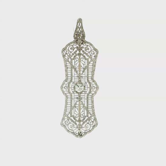 1930's Platinum and 14k White Gold Diamond Filigree Pin/ Pendant
