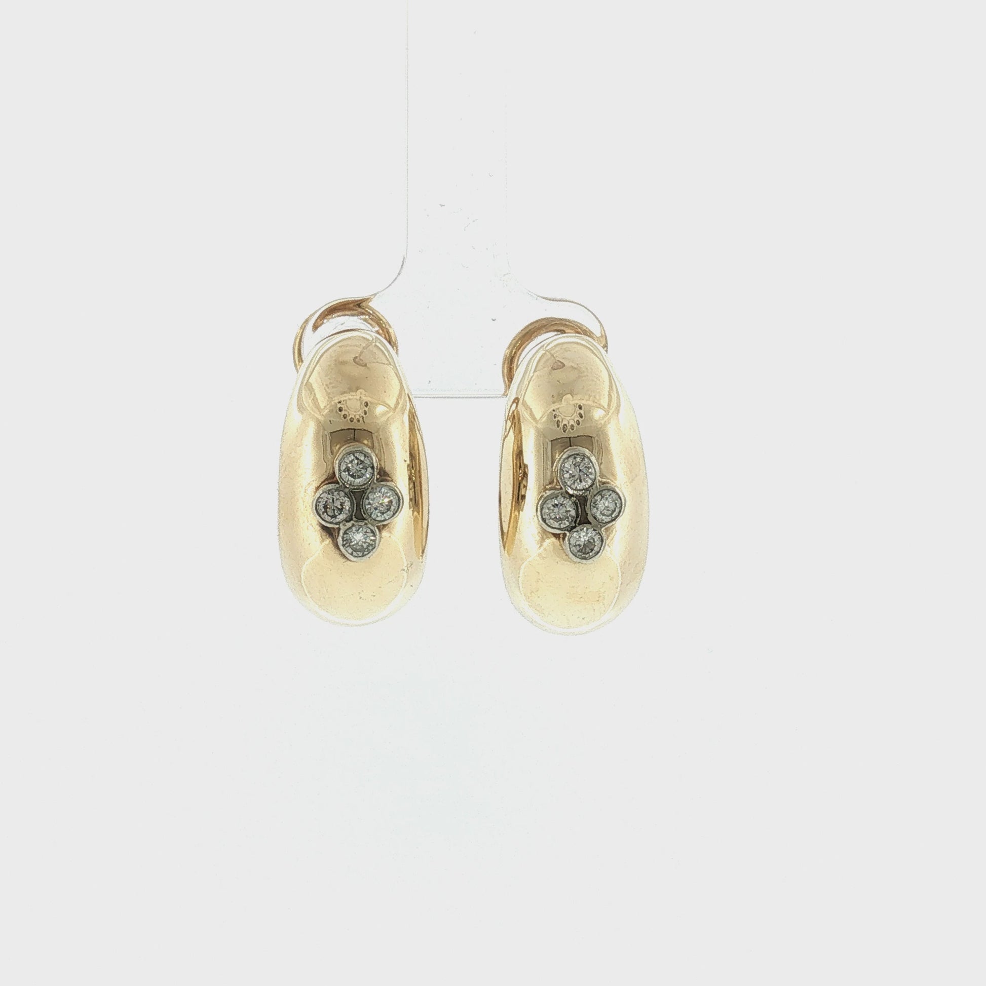 Late 20th-Century 14k Yellow Gold Polished Diamond Domed Hoop Earrings