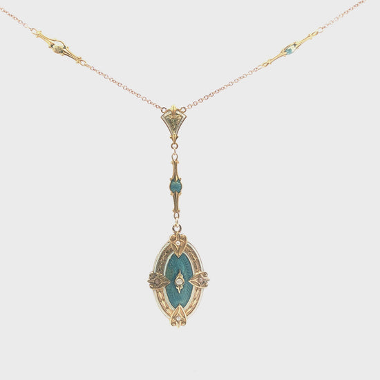 Guilloche enamel 1930's station necklace