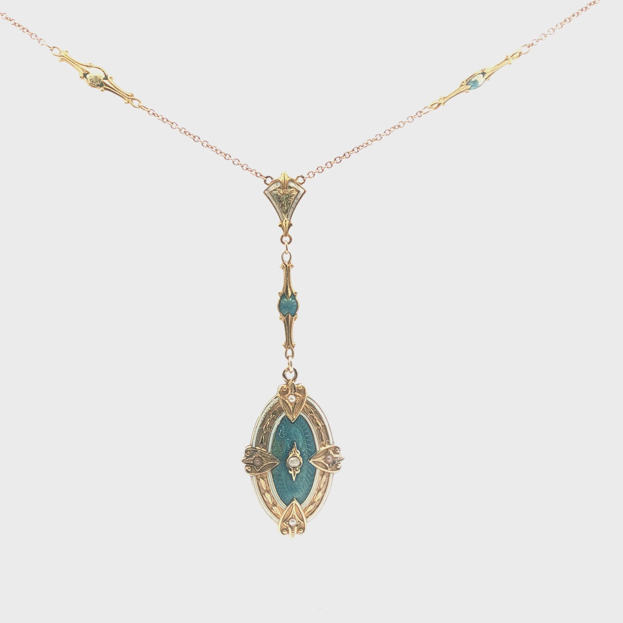 Guilloche enamel 1930's station necklace